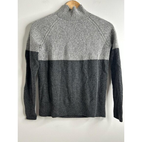 Summersalt Sweater Womens XS Gray Mock Neck Cashmere Merino Wool Ribbed Preppy - Picture 1 of 9